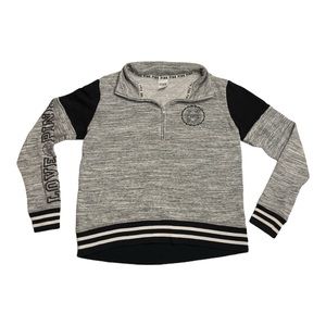 🔴 Victoria’s Secret PINK Grey & Black Varsity 3/4 Zip Pullover